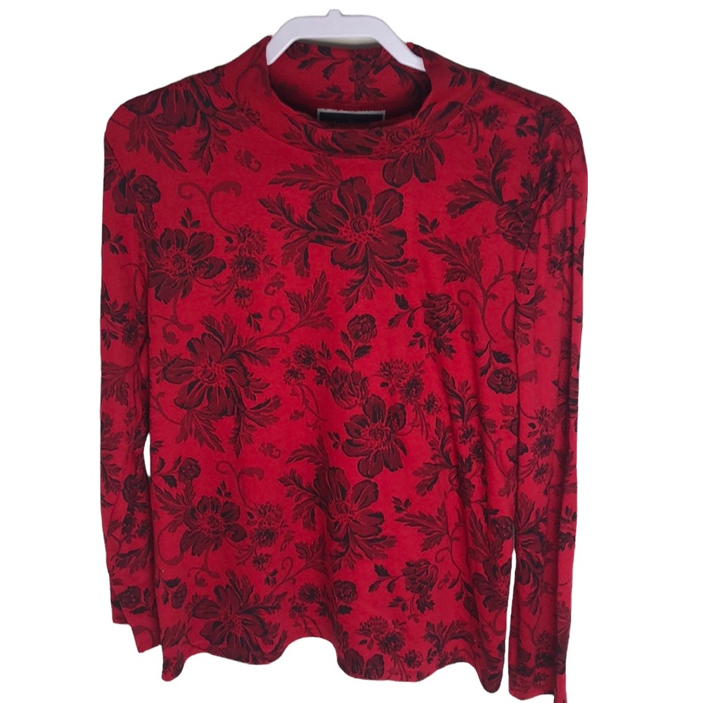 Karen Scott Red Floral Print Long Sleeve Blouse Women’s Size XL